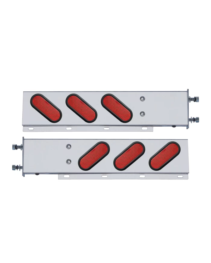 (2/BULK) STAINLESS STEEL REAR LIGHT BAR WITH SIX 19 RED LED OVAL RED LENS LIGHT WITH GROMMET - 3 3/4" BOLT PATTERN