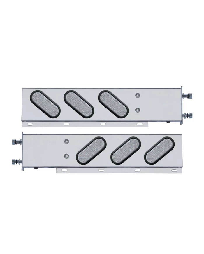 (2/BULK) STAINLESS STEEL REAR LIGHT BAR WITH SIX 19 RED LED OVAL CLEAR LENS LIGHT WITH GROMMET - 3 3/4" BOLT PATTERN