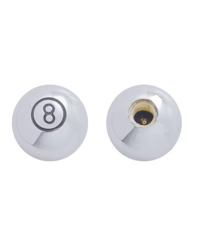 (4/CARD) CHROME LARGE "8" BALL TIRE VALVE CAPS (4/CARD) CHROME LARGE "8" BALL TIRE VALVE CAPS