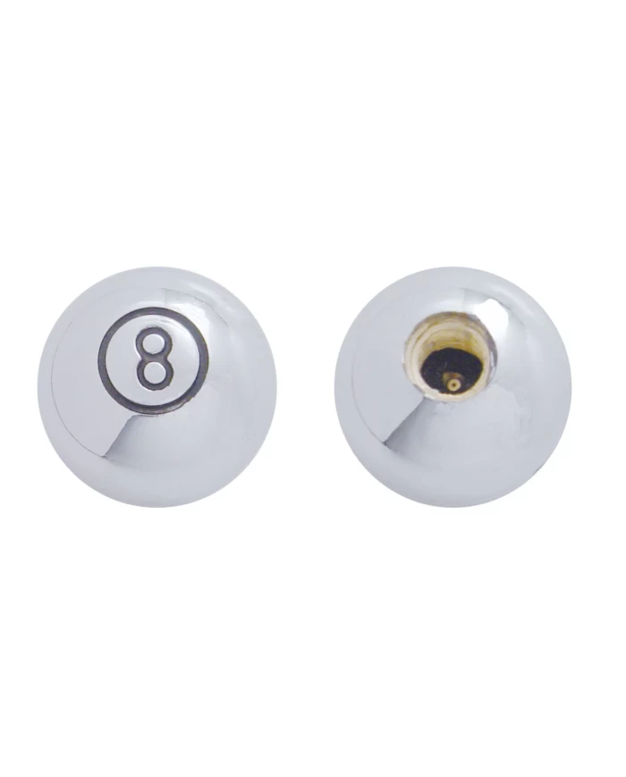 (4/CARD) CHROME LARGE "8" BALL TIRE VALVE CAPS