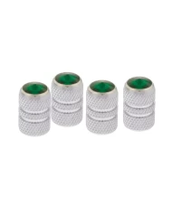 (4/CARD) CHROME TUBULAR VALVE CAPS W/ DIAMOND - GREEN