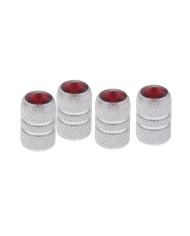 (4/CARD) CHROME TUBULAR VALVE CAPS W/ DIAMOND - RED