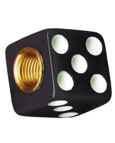 (4/CARD) DICE VALVE CAPS - BLACK W/ WHITE DOT (4/CARD) DICE VALVE CAPS - BLACK W/ WHITE DOT
