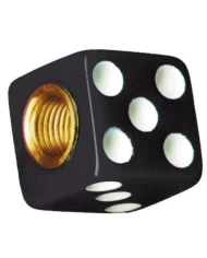 (4/CARD) DICE VALVE CAPS - BLACK W/ WHITE DOT