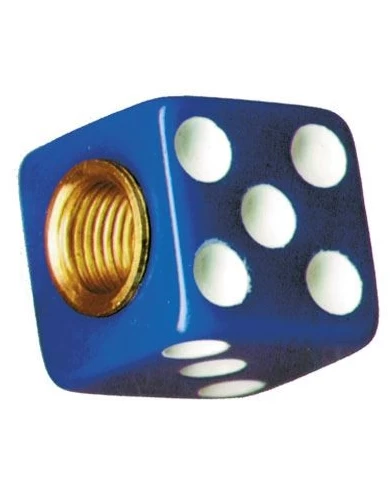 (4/CARD) DICE VALVE CAPS - BLUE W/ WHITE DOT (4/CARD) DICE VALVE CAPS - BLUE W/ WHITE DOT