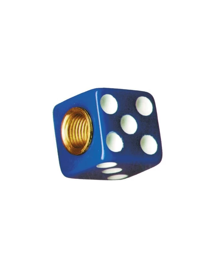 (4/CARD) DICE VALVE CAPS - BLUE W/ WHITE DOT