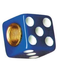 (4/CARD) DICE VALVE CAPS - BLUE W/ WHITE DOT
