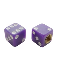 (4/CARD) DICE VALVE CAPS - PURPLE W/ WHITE DOT