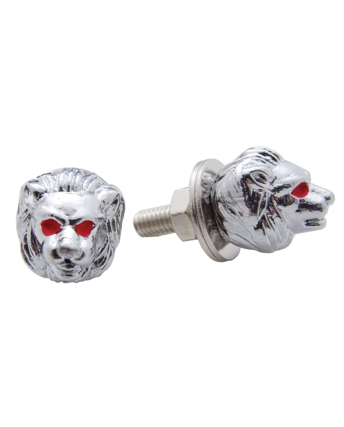 (2/CARD) CHROME LION HEAD LICENSE PLATE FASTENER
