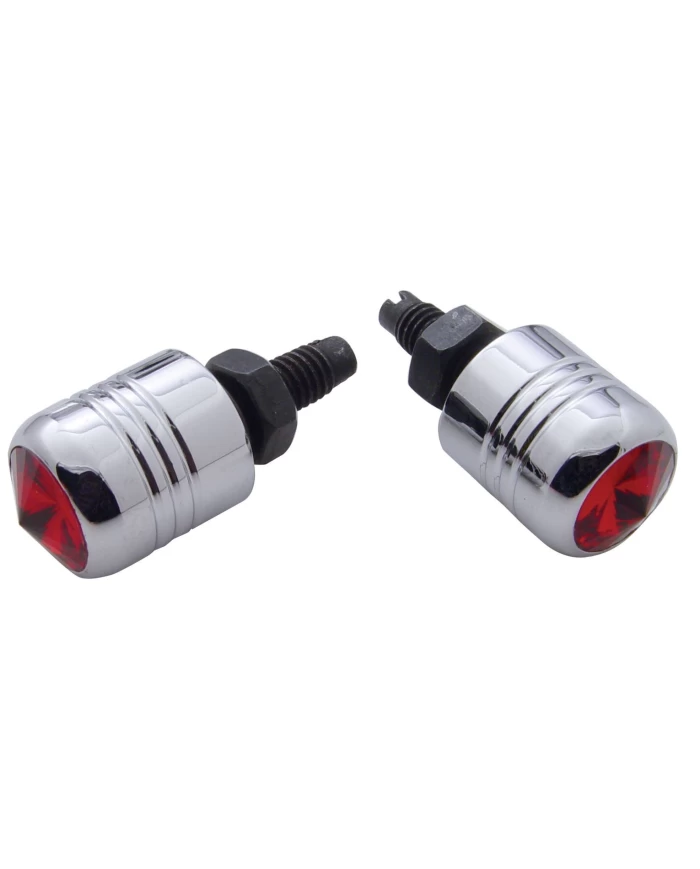 (2/CARD) CHROME LICENSE PLATE FASTENER W/ DIAMOND - RED