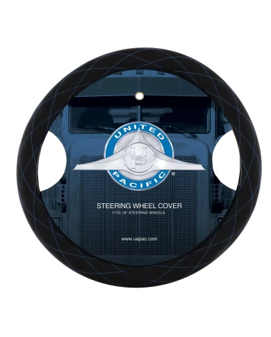 (CARD) 18" BLACK DIAMOND STITCHED LEATHER STEERING WHEEL COVER - BLUE DIAMOND STITCHING (CARD) 18" BLACK DIAMOND STITCHED LEATHER STEERING WHEEL COVER - BLUE DIAMOND STITCHING