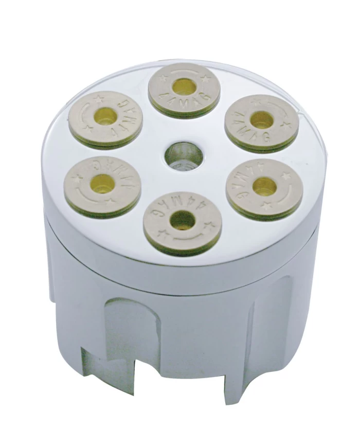 (CARD) CHROME ALUMINUM GUN CYLINDER GEARSHIFT KNOB - 13/15/18 SPEED EATON STYLE SHIFTERS (CARD) CHROME ALUMINUM GUN CYLINDER GEARSHIFT KNOB - 13/15/18 SPEED EATON STYLE SHIFTERS