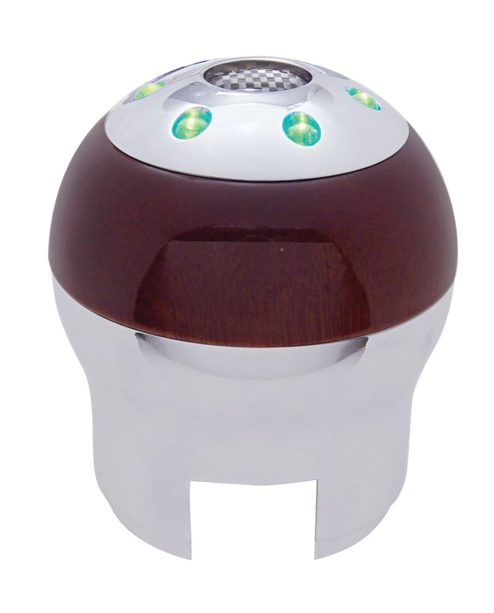 *CLOSEOUT* (CARD) CHROME ALUMINUM 9/10 SPEED "D" SHAPE 6 LED GEARSHIFT KNOB W/ WOOD ACCENT - GREEN *CLOSEOUT* (CARD) CHROME ALUMINUM 9/10 SPEED "D" SHAPE 6 LED GEARSHIFT KNOB W/ WOOD ACCENT - GREEN