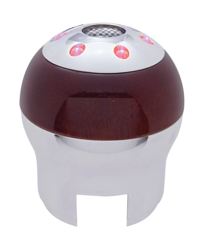 *CLOSEOUT* (CARD) CHROME ALUMINUM 9/10 SPEED "D" SHAPE 6 LED GEARSHIFT KNOB W/ WOOD ACCENT - RED *CLOSEOUT* (CARD) CHROME ALUMINUM 9/10 SPEED "D" SHAPE 6 LED GEARSHIFT KNOB W/ WOOD ACCENT - RED