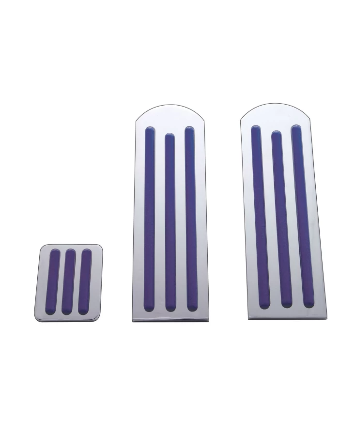 (3/BOX) CHROME ALUMINUM PETERBILT PEDAL SET W/ RUBBER INSERT - BLUE (3/BOX) CHROME ALUMINUM PETERBILT PEDAL SET W/ RUBBER INSERT - BLUE