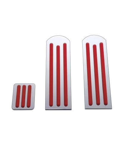 (3/BOX) CHROME ALUMINUM PETERBILT PEDAL SET W/ RUBBER INSERT - RED (3/BOX) CHROME ALUMINUM PETERBILT PEDAL SET W/ RUBBER INSERT - RED