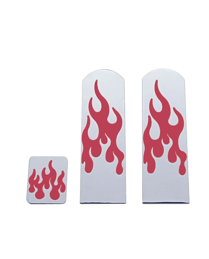 (3/BOX) CHROME ALUMINUM PETERBILT PEDAL SET W/ RUBBER FLAME INSERT - RED (3/BOX) CHROME ALUMINUM PETERBILT PEDAL SET W/ RUBBER FLAME INSERT - RED