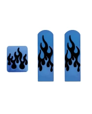 (3/BOX) ANODIZED BLUE ALUMINUM PETERBILT PEDAL SET W/ RUBBER FLAME INSERT - BLACK (3/BOX) ANODIZED BLUE ALUMINUM PETERBILT PEDAL SET W/ RUBBER FLAME INSERT - BLACK