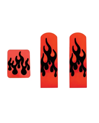 (3/BOX) ANODIZED RED ALUMINUM PETERBILT PEDAL SET W/ RUBBER FLAME INSERT - BLACK (3/BOX) ANODIZED RED ALUMINUM PETERBILT PEDAL SET W/ RUBBER FLAME INSERT - BLACK
