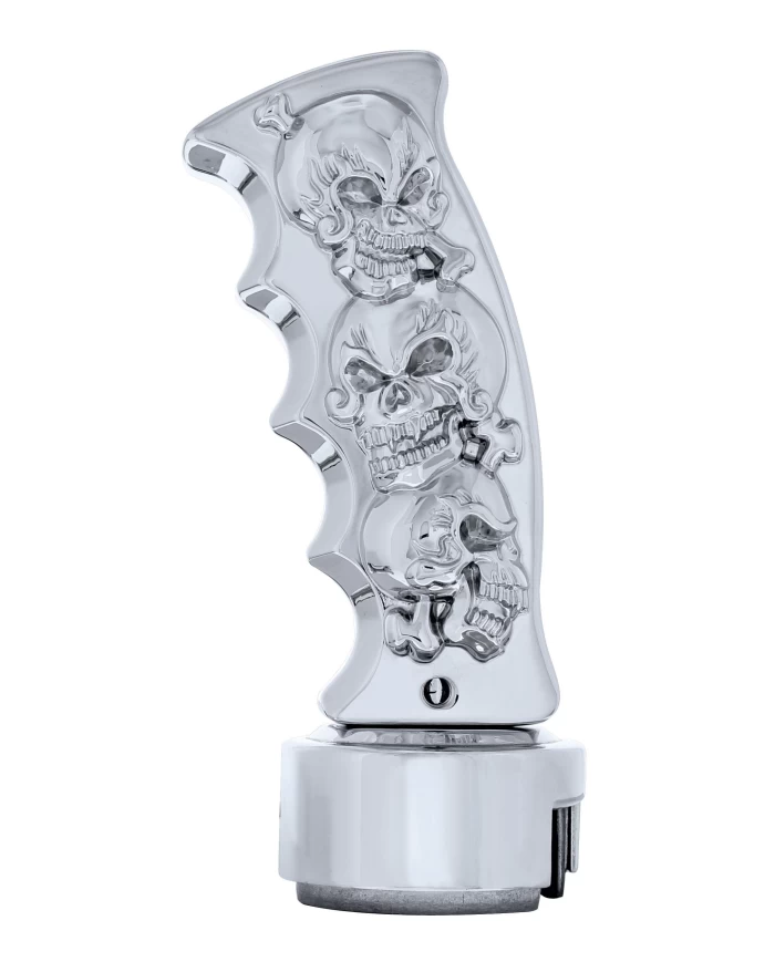 (BOX) CHROME SKULLS PISTOL GRIP 13/15/18 SPEED SHIFT KNOB