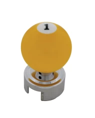 (CARD) YELLOW "1" POOL BALL SHIFT KNOB FOR 13/15/18 SPEED SHIFTERS