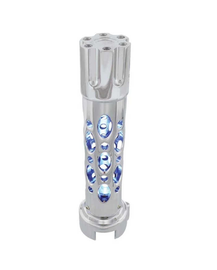 (CARD) CHROME "AUSTIN" 13/15/18 SPEED SHIFT KNOB W/HIGH POWER LED - BLUE