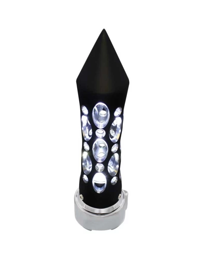 (CARD) BLACK "DAYTONA" 9 SPEED SHIFT KNOB W/HIGH POWER LED - WHITE