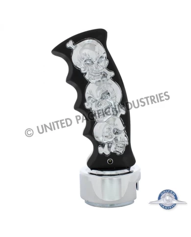 (CARD) BLACK/CHROME SKULLS PISTOL GRIP 13/15/18 SPEED SHIFT KNOB (CARD) BLACK/CHROME SKULLS PISTOL GRIP 13/15/18 SPEED SHIFT KNOB