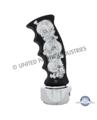 (CARD) BLACK/CHROME SKULLS PISTOL GRIP 13/15/18 SPEED SHIFT KNOB (CARD) BLACK/CHROME SKULLS PISTOL GRIP 13/15/18 SPEED SHIFT KNOB