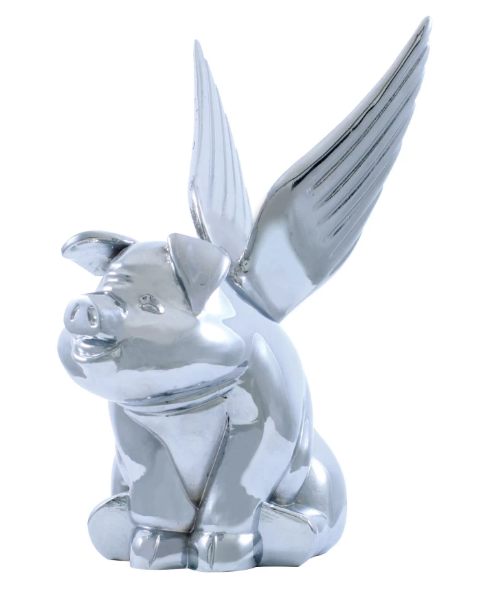 (BOX) CHROME HOOD ORNAMENT - PIG W/ WING