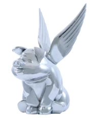 (BOX) CHROME HOOD ORNAMENT - PIG W/ WING