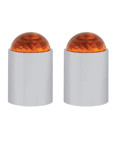 (2/CARD) CHROME TOP BASE W/ DOME LENS - AMBER (2/CARD) CHROME TOP BASE W/ DOME LENS - AMBER