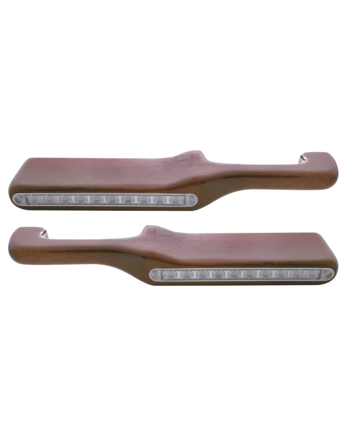 (2/BOX) WOOD PETERBILT ARMREST W/ 10 AMBER LED 9" LIGHT - CLEAR LENS