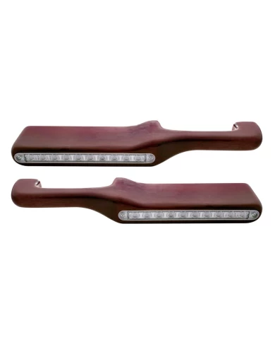 (2/BOX) WOOD PETERBILT ARMREST W/ 10 RED LED 9" LIGHT - CLEAR LENS (2/BOX) WOOD PETERBILT ARMREST W/ 10 RED LED 9" LIGHT - CLEAR LENS