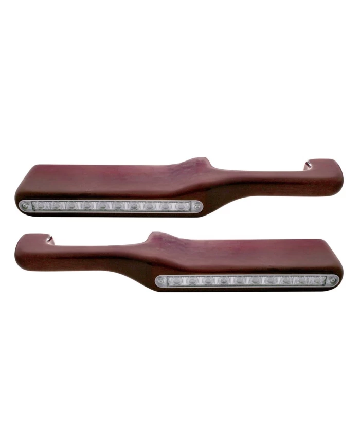 (2/BOX) WOOD PETERBILT ARMREST W/ 10 RED LED 9" LIGHT - CLEAR LENS