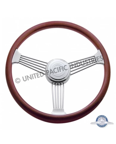 (BOX) 18" STAINLESS STEEL BANJO STEERING WHEEL W/CHROME HORN BUTTON - PETERBILT 1993-98 & KENWORTH 1995-97 (BOX) 18" STAINLESS STEEL BANJO STEERING WHEEL W/CHROME HORN BUTTON - PETERBILT 1993-98 & KENWORTH 1995-97