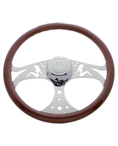 (BOX) 18" CHROME LADY STEERING WHEEL - FREIGHTLINER 1989~JULY 2006