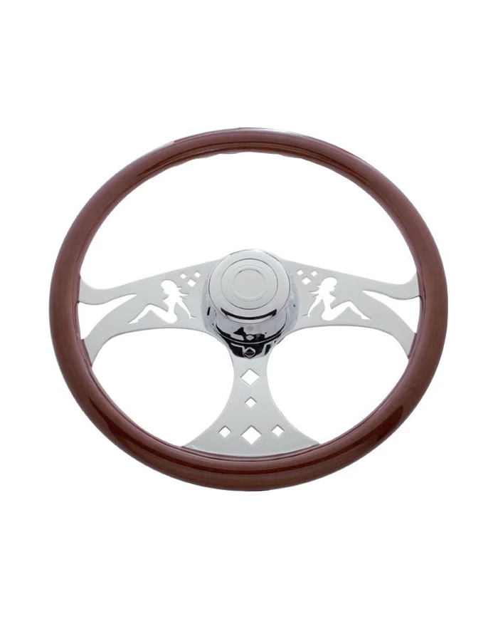 (BOX) 18" CHROME LADY STEERING WHEEL - FREIGHTLINER 1989~JULY 2006