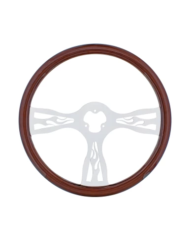 (BOX) 18" CHROME STEERING WHEEL - 3 SPOKE "FLAME"