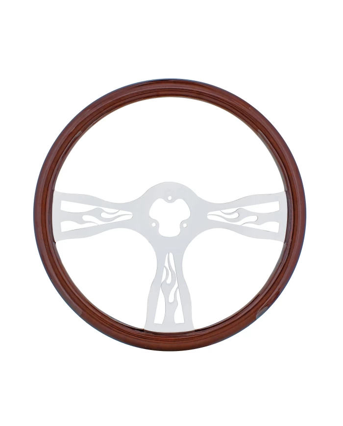(BOX) 18" CHROME STEERING WHEEL - 3 SPOKE "FLAME" (BOX) 18" CHROME STEERING WHEEL - 3 SPOKE "FLAME"