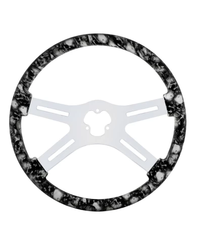 (CBOX) 18" SKULL STEERING WHEEL - WHITE