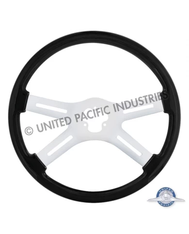 (CBOX) 18" CARBON BLACK WOODGRAIN STEERING WHEEL - 4 SPOKE
