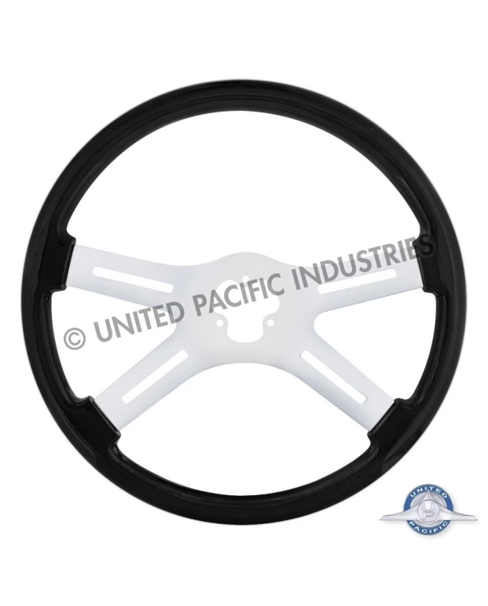 (CBOX) 18" CARBON BLACK WOODGRAIN STEERING WHEEL - 4 SPOKE