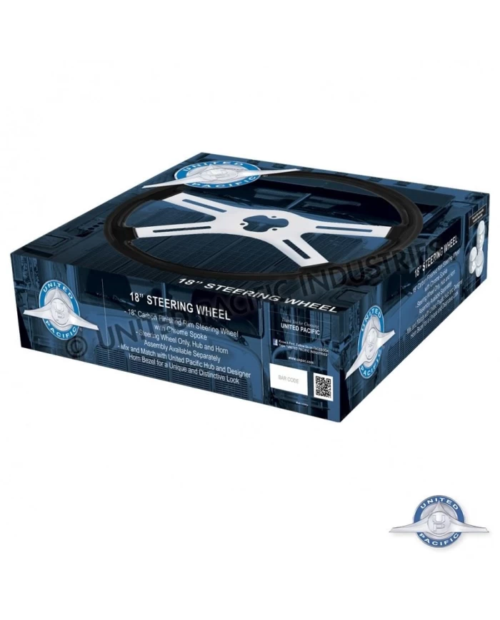 (CBOX) 18" CARBON BLACK WOODGRAIN STEERING WHEEL - 4 SPOKE