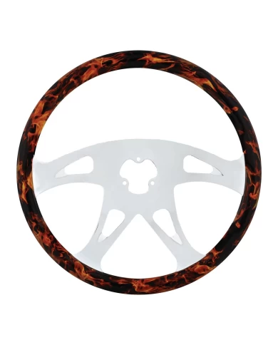 (CBOX) 18" FLAME CHROME STEERING WHEEL - 4 SPOKES "BOSS" (CBOX) 18" FLAME CHROME STEERING WHEEL - 4 SPOKES "BOSS"