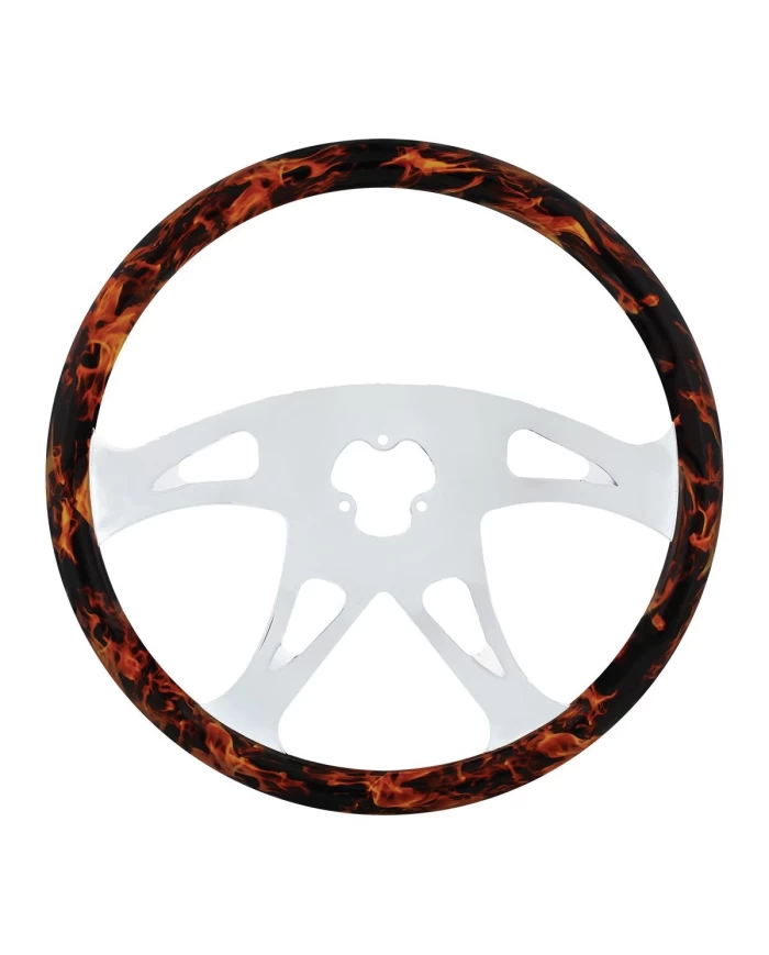 (CBOX) 18" FLAME CHROME STEERING WHEEL - 4 SPOKES "BOSS"