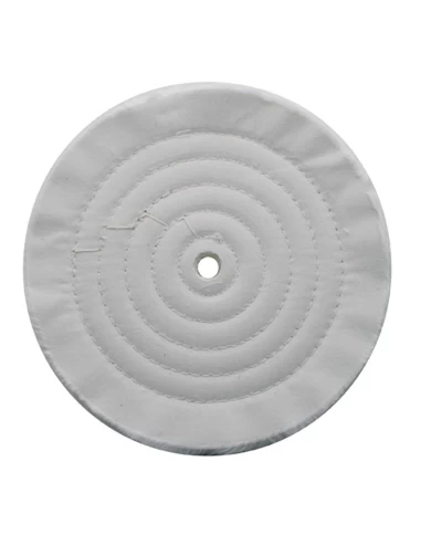 (CARD) 8" WHITE SPIRAL & CONCENTRIC SEWED MUSLIN WHEEL - 72 PLY. & 1/8" ARBOR (CARD) 8" WHITE SPIRAL & CONCENTRIC SEWED MUSLIN WHEEL - 72 PLY. & 1/8" ARBOR