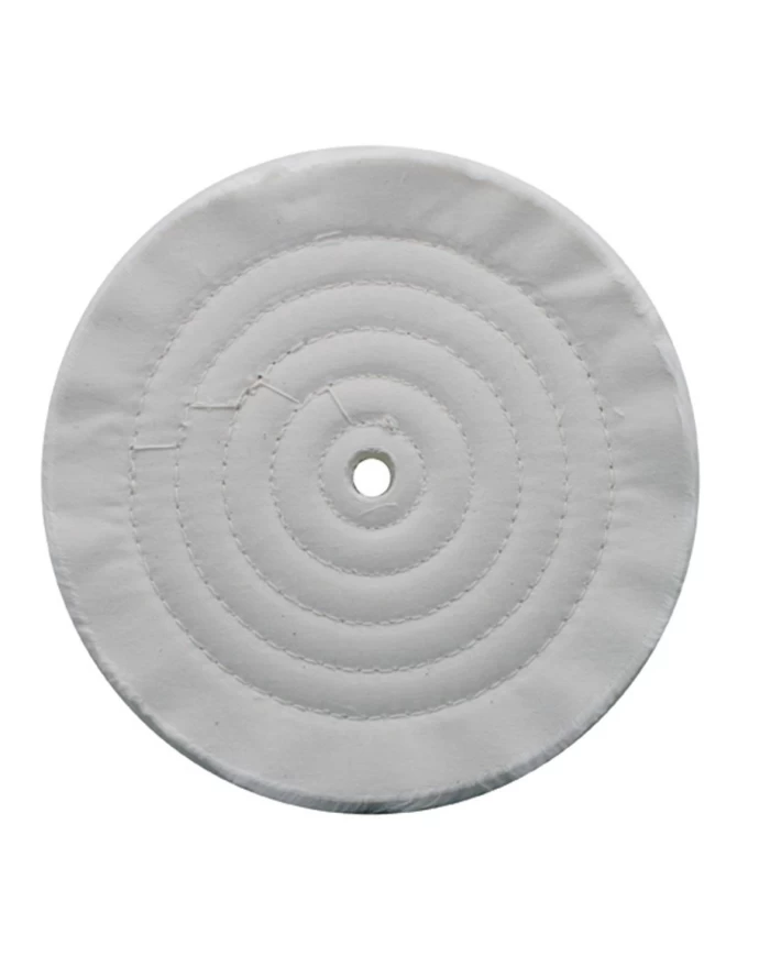 (CARD) 8" WHITE SPIRAL & CONCENTRIC SEWED MUSLIN WHEEL - 72 PLY. & 1/8" ARBOR (CARD) 8" WHITE SPIRAL & CONCENTRIC SEWED MUSLIN WHEEL - 72 PLY. & 1/8" ARBOR