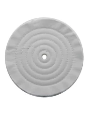 (CARD) 8" WHITE SPIRAL & CONCENTRIC SEWED MUSLIN WHEEL - 72 PLY. & 1/8" ARBOR (CARD) 8" WHITE SPIRAL & CONCENTRIC SEWED MUSLIN WHEEL - 72 PLY. & 1/8" ARBOR