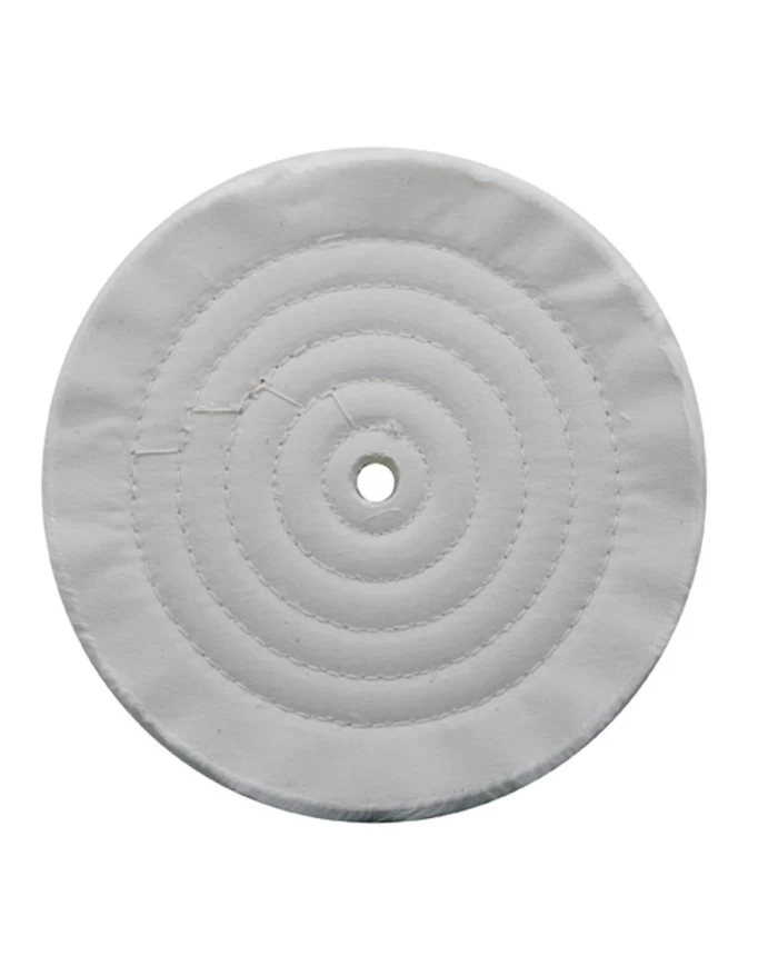 (CARD) 8" WHITE SPIRAL & CONCENTRIC SEWED MUSLIN WHEEL - 72 PLY. & 5/8" ARBOR (CARD) 8" WHITE SPIRAL & CONCENTRIC SEWED MUSLIN WHEEL - 72 PLY. & 5/8" ARBOR